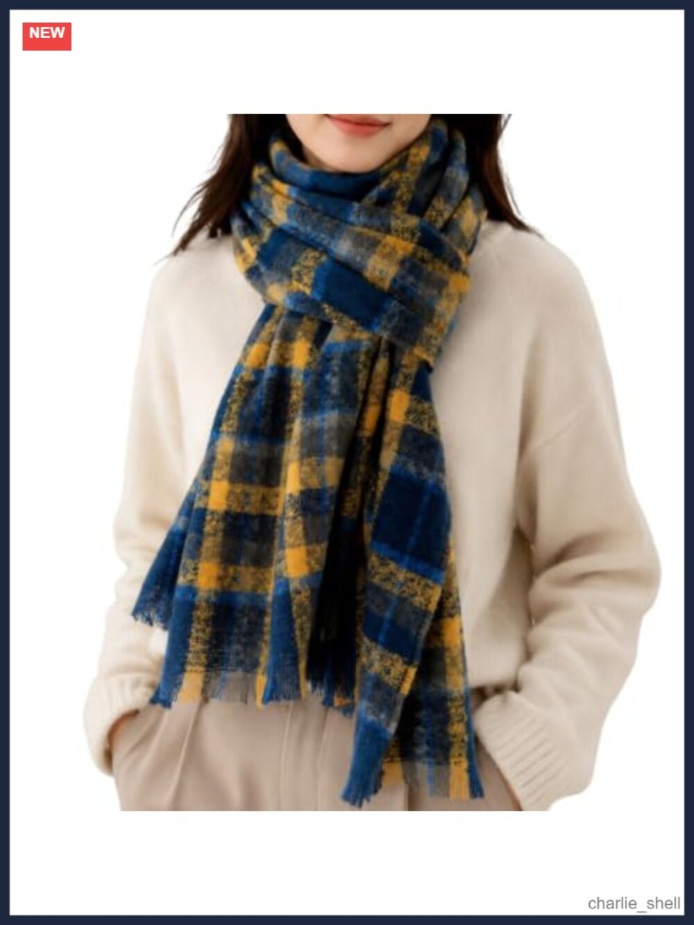 Plaid Scarf Winter Tartan Checked Blanket Shawl Wrap Soft Oversized Polyester